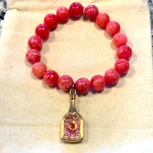 Hand strung by OKO designs watermelon quartz champagne bottle stretch bracelet